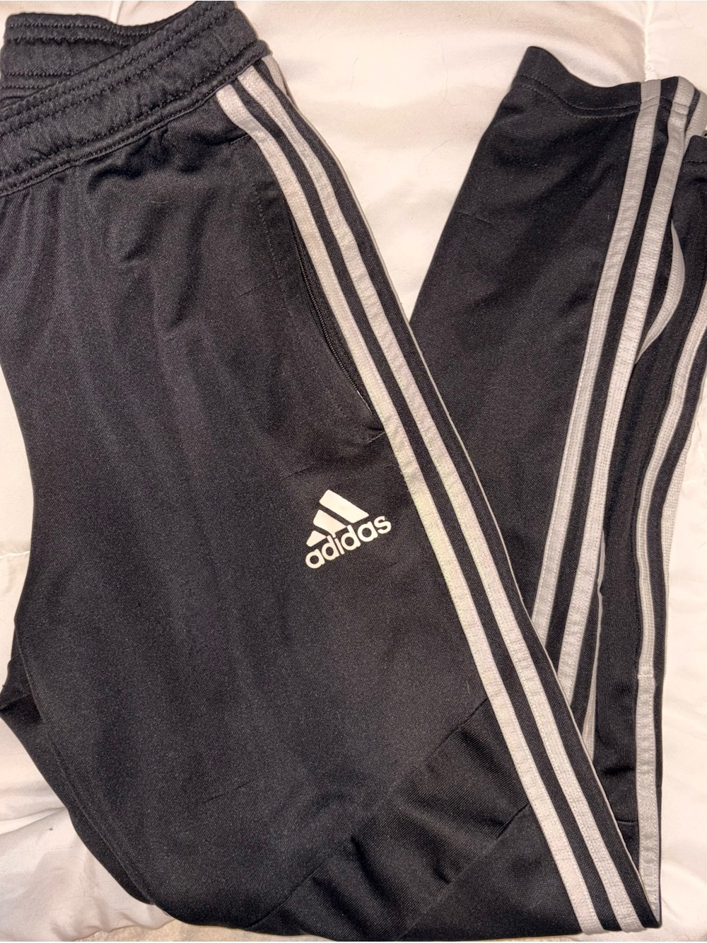 Adidas Men’s Black Soccer Pants with Side Stripes and Ankle Zip Ups